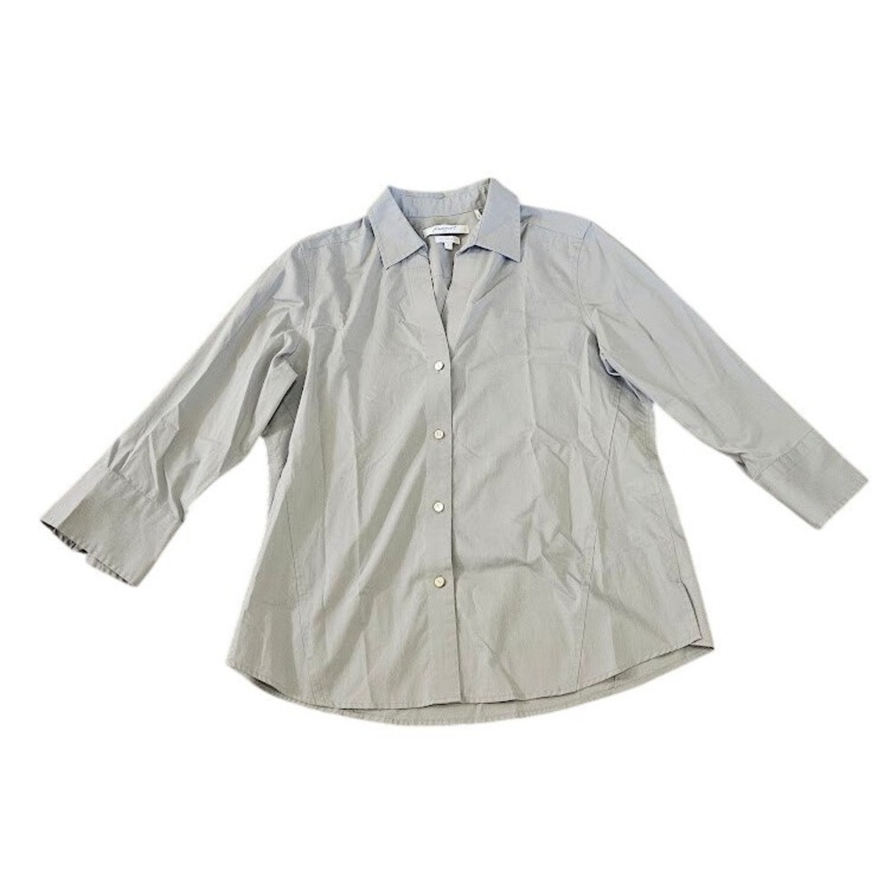 Foxcroft NYC Womens Non Iron Stretch Button Down Shirt Gray Size Large Minimal